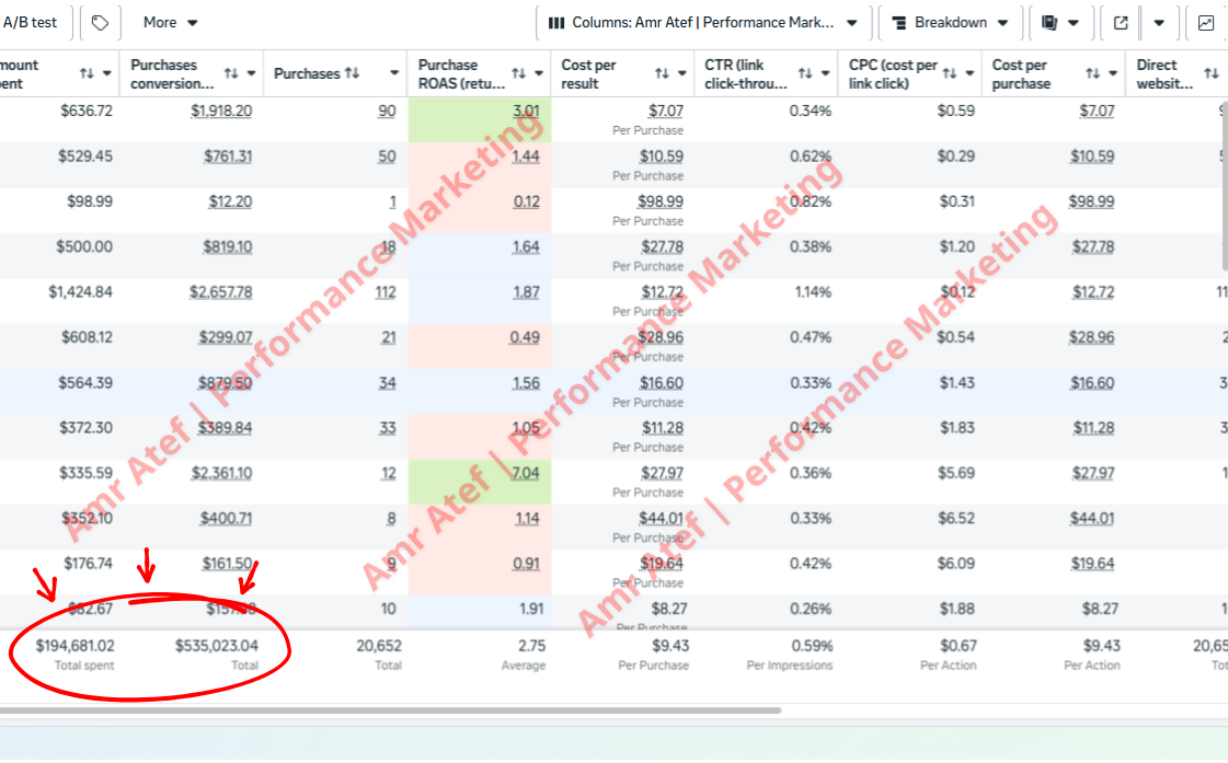 صرف اعلانات علي منصة ميتا 194.681$← ايراد 535.023$